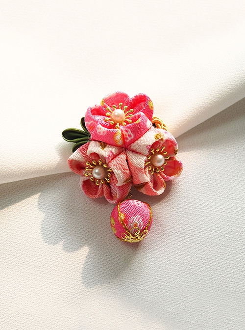 Handmade Japanese Style Cute Little Ball Pendant Pearl Cherry Blossom Bead Kimono Jewelry Hairpin