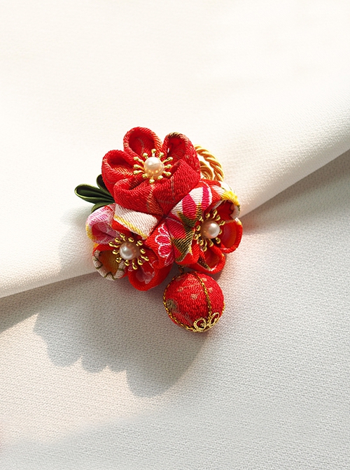 Handmade Japanese Style Cute Little Ball Pendant Pearl Cherry Blossom Bead Kimono Jewelry Hairpin