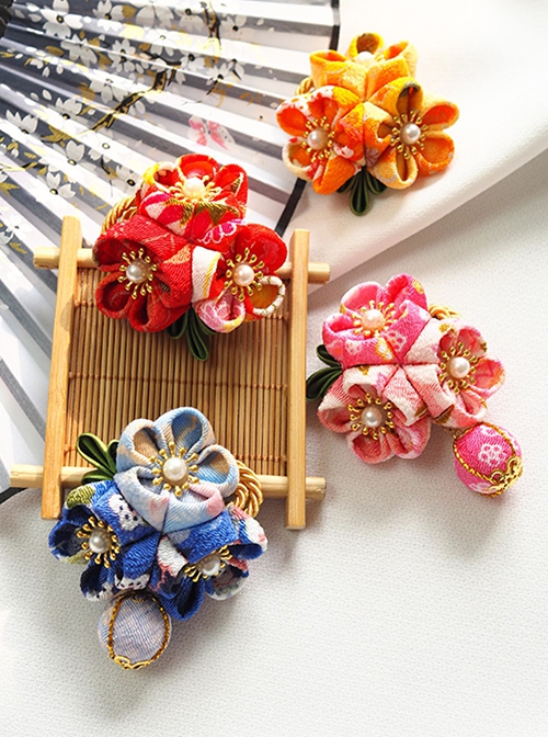 Handmade Japanese Style Cute Little Ball Pendant Pearl Cherry Blossom Bead Kimono Jewelry Hairpin