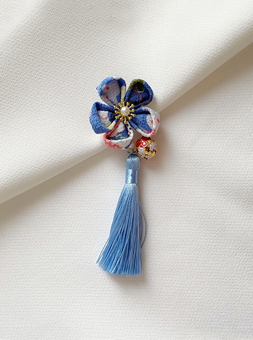 Handmade Japanese Style Cute Single Flower Pearl Cherry Blossom Bell Tassel Kimono Jewelry Hairpin