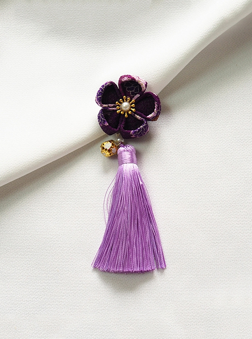 Handmade Japanese Style Cute Single Flower Pearl Cherry Blossom Bell Tassel Kimono Jewelry Hairpin