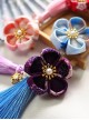 Handmade Japanese Style Cute Single Flower Pearl Cherry Blossom Bell Tassel Kimono Jewelry Hairpin