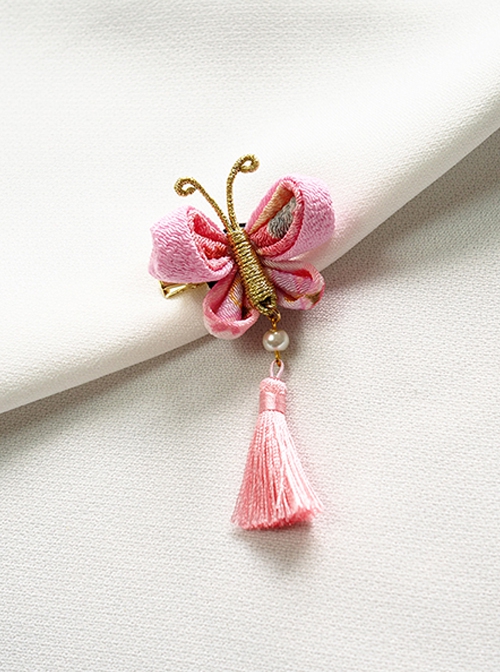 Handmade Japanese Style Cute Pearl Weaving Butterfly Tassel Kimono Jewelry Accessory Hairpin