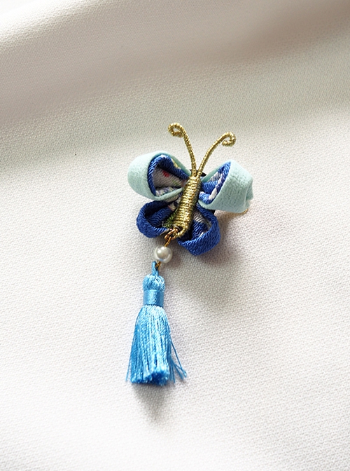 Handmade Japanese Style Cute Pearl Weaving Butterfly Tassel Kimono Jewelry Accessory Hairpin
