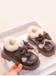 Autumn Winter Plus Velvet Girl Child Ribbon Bowknot College Style Soft Sole Low Heel Leather Short Boots