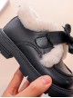 Autumn Winter Plus Velvet Girl Child Ribbon Bowknot College Style Soft Sole Low Heel Leather Short Boots