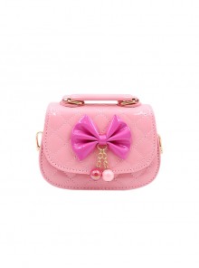 Girl Child Cute Princess Style Sweet Lolita Kid Bowknot Plaid Bead Pendant Crossbody Portable Bag