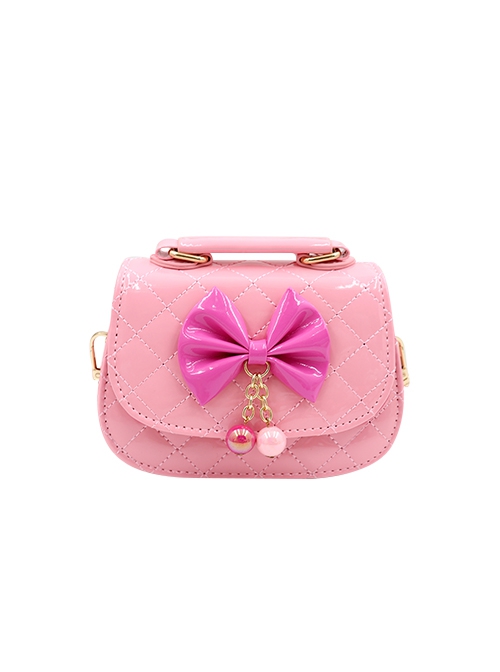 Girl Child Cute Princess Style Sweet Lolita Kid Bowknot Plaid Bead Pendant Crossbody Portable Bag