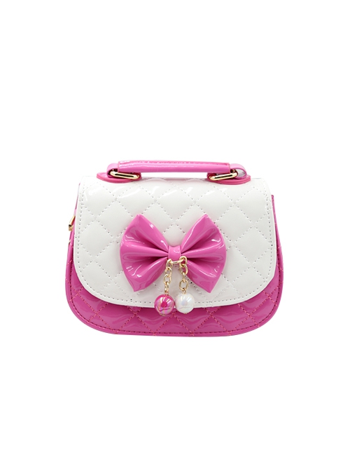 Girl Child Cute Princess Style Sweet Lolita Kid Bowknot Plaid Bead Pendant Crossbody Portable Bag