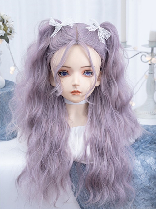 Wisteria Color Elegant Temperament Stylish Long Curly Hair Sweet Lolita Full Head Mid Split Wig