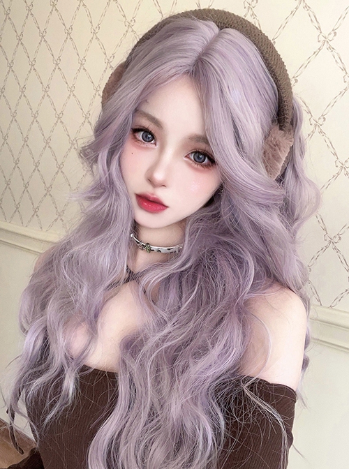 Wisteria Color Elegant Temperament Stylish Long Curly Hair Sweet Lolita Full Head Mid Split Wig