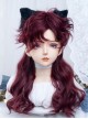 Burgundy Red Elegant Handsome Juvenile Stylish Long Curly Hair Fluffy Bangs Classic Lolita Full Head Wig