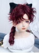 Burgundy Red Elegant Handsome Juvenile Stylish Long Curly Hair Fluffy Bangs Classic Lolita Full Head Wig