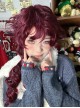 Burgundy Red Elegant Handsome Juvenile Stylish Long Curly Hair Fluffy Bangs Classic Lolita Full Head Wig