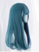 Harajuku Blue Green Gradient Ocean Color Stylish Long Straight Hair Princess Cut Flat Bangs Sweet Lolita Full Head Wig