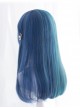 Harajuku Blue Green Gradient Ocean Color Stylish Long Straight Hair Princess Cut Flat Bangs Sweet Lolita Full Head Wig