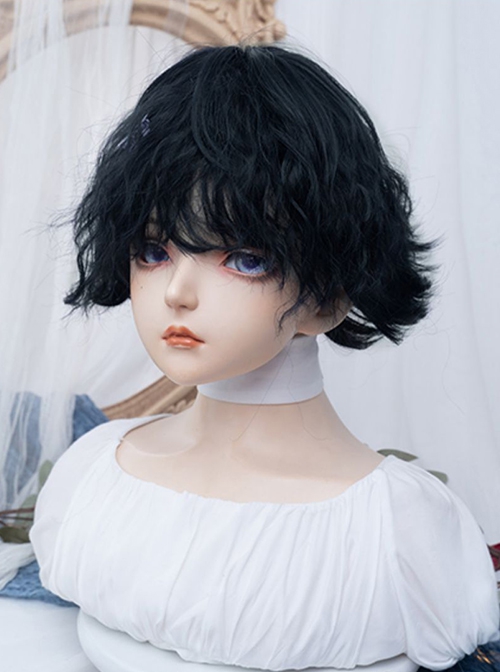 Graphite Blue Playful Bobo Short Cute Fluffy Lively Curly Hair Sweet Lolita Full Head Wig