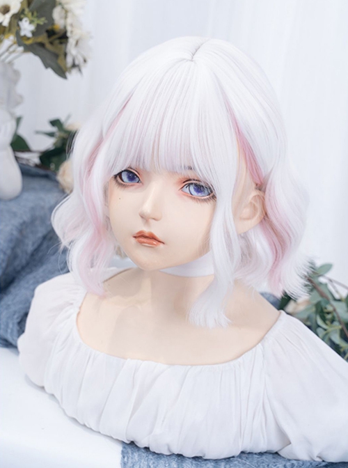 Macarons Pastel Color Hanging Ear Dye Fairy White Short Cute Fluffy Lively Curly Hair Sweet Lolita Full Head Wig