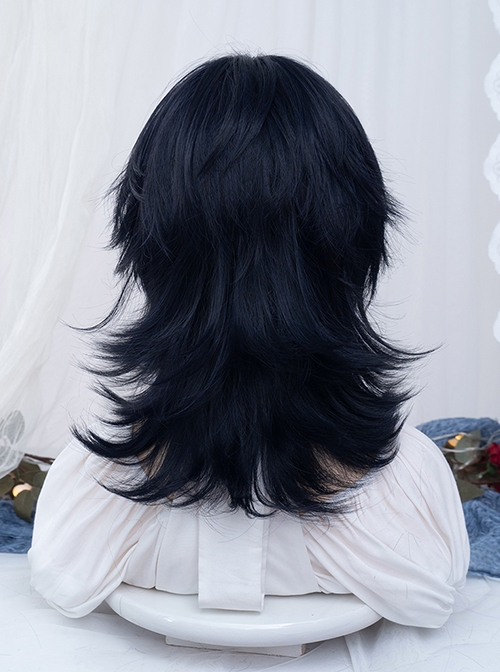 Handsome Boy Graphite Blue Wolf Tail Mullet Head M Word Bangs Versatile Curly Classic Lolita Full Head Wig