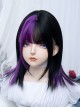 Irregular Black Purple Flat Bangs Naturally Long Straight Hair Y2K Stylish Sweet Lolita Full Head Wig