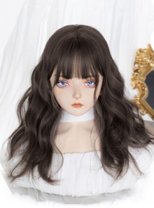 Daily Cute Brown Fluffy Long Curly Hair Natural Flat Bang Classic Lolita Full Head Wig