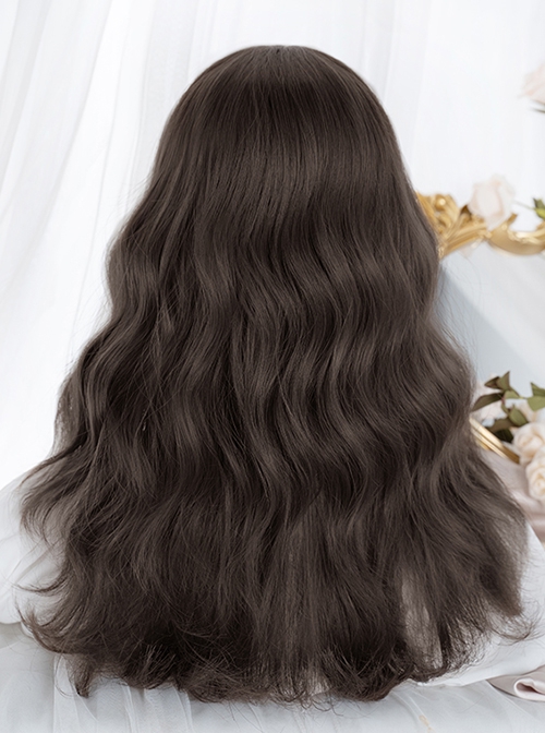 Daily Cute Brown Fluffy Long Curly Hair Natural Flat Bang Classic Lolita Full Head Wig