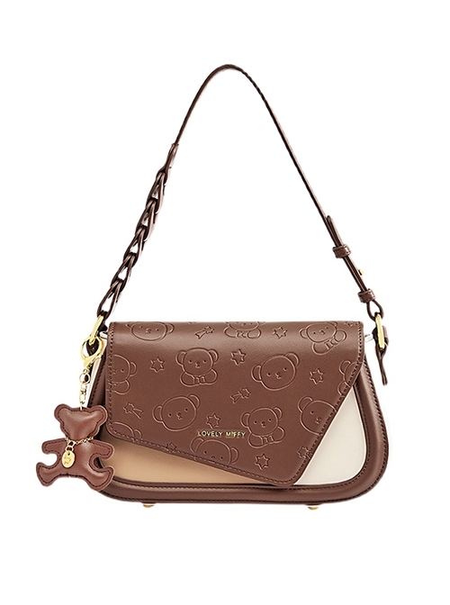 Creamy Chocolate Brown Embossed Bear Stylish Casual Daily Simple Cute Kawaii Fashion Miffy Armpit Bag