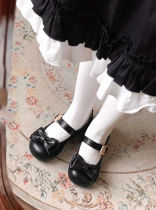 Hugging Bear Series Soft Adorable Bear Metal Buckle Bowknot Sweet Lolita Round Toe Low Heel Shoes