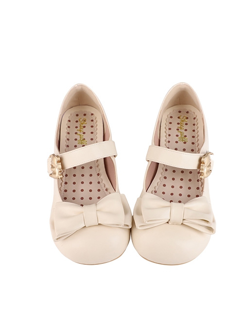 Hugging Bear Series Soft Adorable Bear Metal Buckle Bowknot Sweet Lolita Round Toe Low Heel Shoes