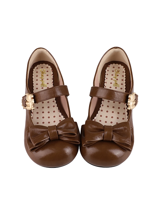 Hugging Bear Series Soft Adorable Bear Metal Buckle Bowknot Sweet Lolita Round Toe Low Heel Shoes