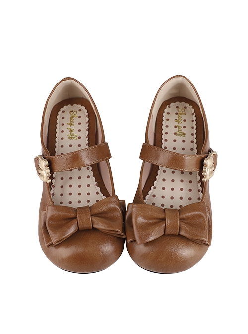 Hugging Bear Series Soft Adorable Bear Metal Buckle Bowknot Sweet Lolita Round Toe Low Heel Shoes