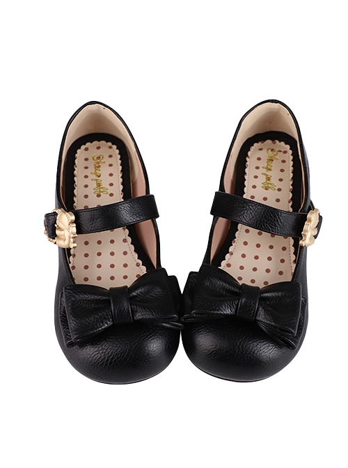 Hugging Bear Series Soft Adorable Bear Metal Buckle Bowknot Sweet Lolita Round Toe Low Heel Shoes