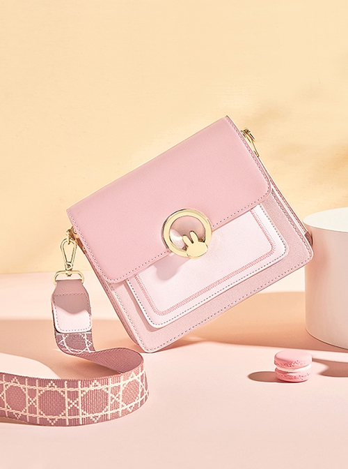 Pink Sweet Trendy Versatile Ins Wide Shoulder Strap Miffy Metal Buckle Kawaii Fashion Small Square Bag