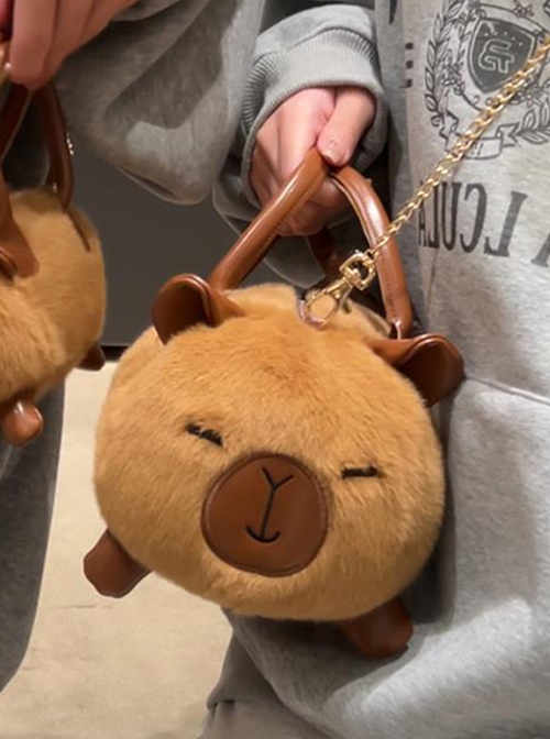 Capybara Cute Emotionally Stable Brown Plush Kawaii Fashion Crossbody Portable Small Leather Bag