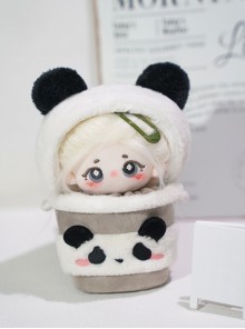 Kawaii Fashion Panda Milk Cap 10cm Cotton Doll Little Girl Starfish Shape Body Crossbody Milk Tea Cup Doll Bag Set