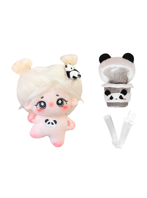 Kawaii Fashion Panda Milk Cap 10cm Cotton Doll Little Girl Starfish Shape Body Crossbody Milk Tea Cup Doll Bag Set