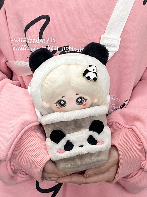 Kawaii Fashion Panda Milk Cap 10cm Cotton Doll Little Girl Starfish Shape Body Crossbody Milk Tea Cup Doll Bag Set