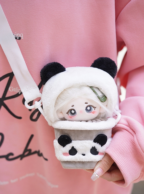 Kawaii Fashion Panda Milk Cap 10cm Cotton Doll Little Girl Starfish Shape Body Crossbody Milk Tea Cup Doll Bag Set