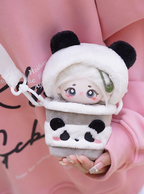 Kawaii Fashion Panda Milk Cap 10cm Cotton Doll Little Girl Starfish Shape Body Crossbody Milk Tea Cup Doll Bag Set