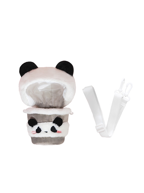 Kawaii Fashion Panda Milk Cap 10cm Cotton Doll Little Girl Starfish Shape Body Crossbody Milk Tea Cup Doll Bag Set