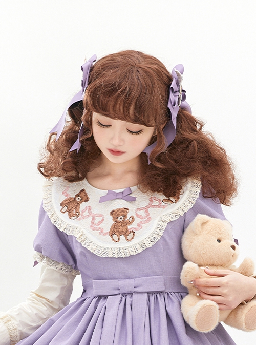 Pillow Bear Series Cartoon Bear Pattern Sweet Lolita Cute Round Bowknot Side Clip