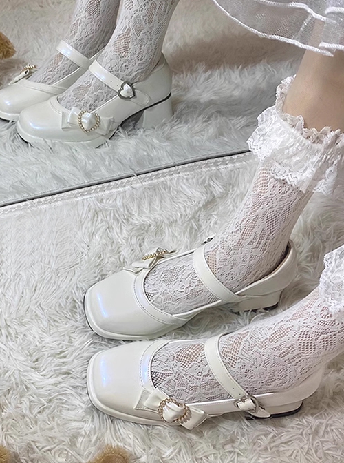 Sugar Cube Girl Series Vintage Square Toe French Mary Jane Bowknot Classic Lolita Medium Block Heel Shoes