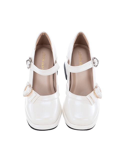 Sugar Cube Girl Series Vintage Square Toe French Mary Jane Bowknot Classic Lolita Medium Block Heel Shoes