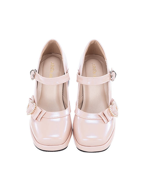 Sugar Cube Girl Series Vintage Square Toe French Mary Jane Bowknot Classic Lolita Medium Block Heel Shoes