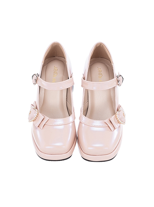 Sugar Cube Girl Series Vintage Square Toe French Mary Jane Bowknot Classic Lolita Medium Block Heel Shoes