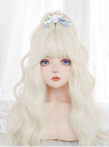 Golden Natural Simulation Elf Fairy Light Blonde Long Curly Hair Sweet Lolita Cute Flat Bangs Full Head Wig