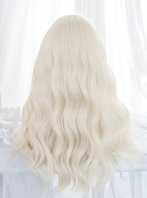 Golden Natural Simulation Elf Fairy Light Blonde Long Curly Hair Sweet Lolita Cute Flat Bangs Full Head Wig