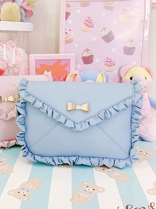 Confession Letter Series Sweet Cute Girl Bowknot Ruffles Solid Color Sweet Lolita Lady Crossbody Handbag