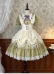 Vineyard Series Elegant Grape Vine Embroidered Lace Bowknot Apron Fake Collar Classic Lolita Short Sleeves Dress OP