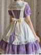 Vineyard Series Elegant Grape Vine Embroidered Lace Bowknot Apron Fake Collar Classic Lolita Short Sleeves Dress OP